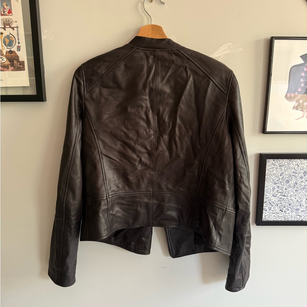 Halogen Black Leather Jacket Sleek Collarless Des… - image 3
